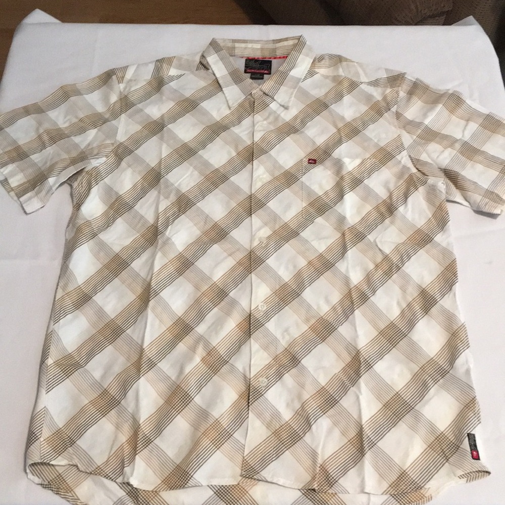 Quicksilver brown check button up short sleeve Lg